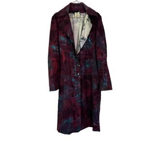 Just Cavalli by Roberto Cavalli‎ Y2K Metallic Paint Splatter Maroon Trench Coat